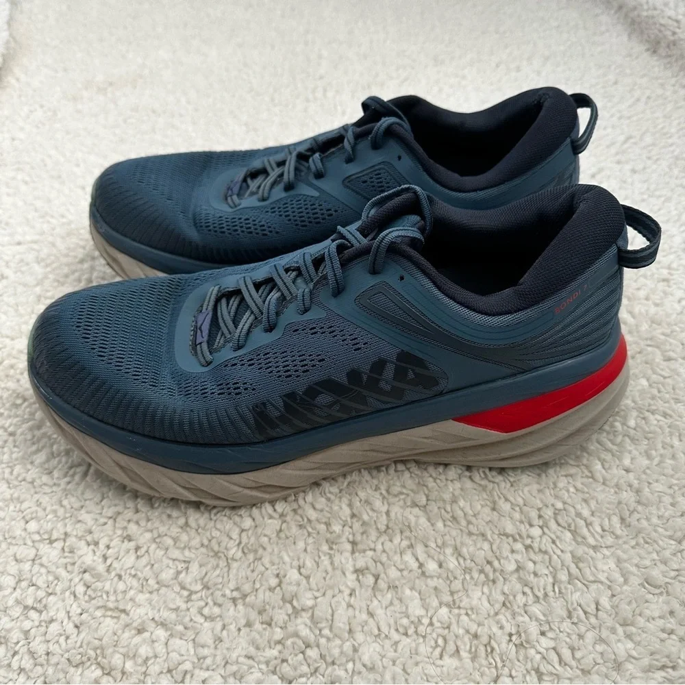 Hoka One One Bondi 7 Blue Gray Running Shoes Men’s Size 10.5 - Picture 6 of 10